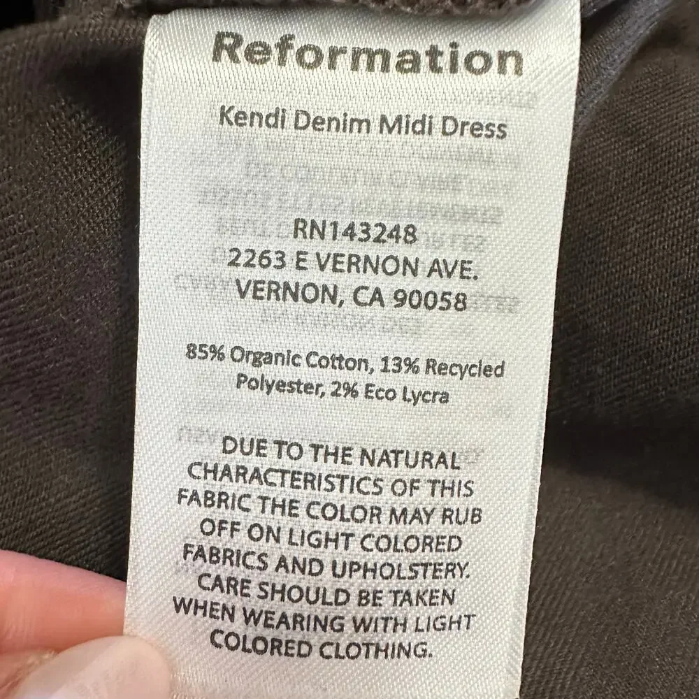 Reformation Kendi Denim Midi Column Dress Stretch Mole Brown Size 2 NWT - Picture 6 of 9